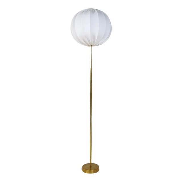 Mid-Century Brass Floor Lamp with Round Cotton Shade from Asea, Sweden, 1960s For Sale