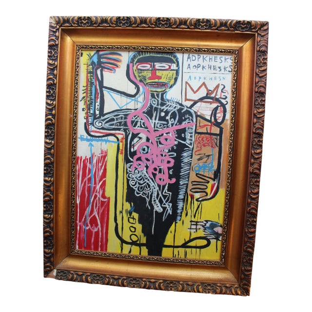 1970s Vintage Abstract Basquiat Style Framed Painting For Sale