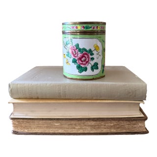 Vintage Apple Green Canton Enamel Floral Covered Box For Sale