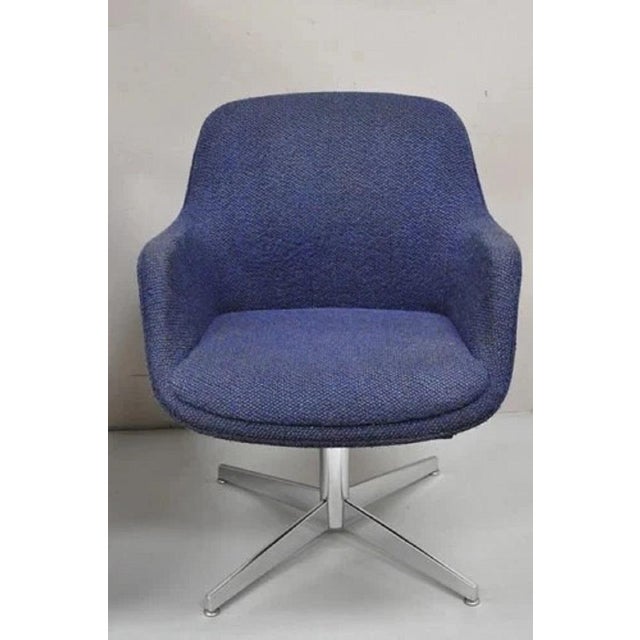 Vintage Mid Century Modern Blue Upholstered Chrome Swivel Base Club Chair - Pair For Sale In Philadelphia - Image 6 of 12