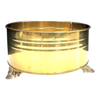 1960s Small Round Footed Brass Planter For Sale