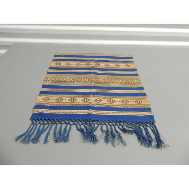 Turkish Vintage Blue & Brown Stripes Turkish Woven Textile For Sale - Image 3 of 4