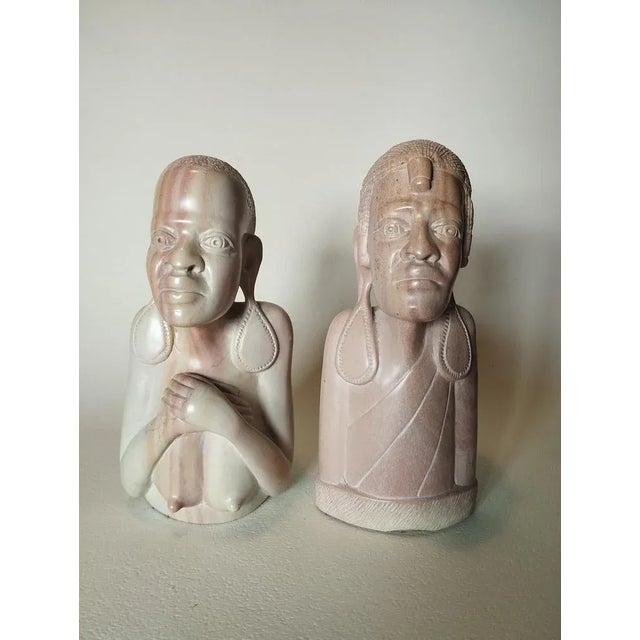 Stone Carved Soapstone Maasai Busts, 1970s, Set of 2 For Sale - Image 7 of 9