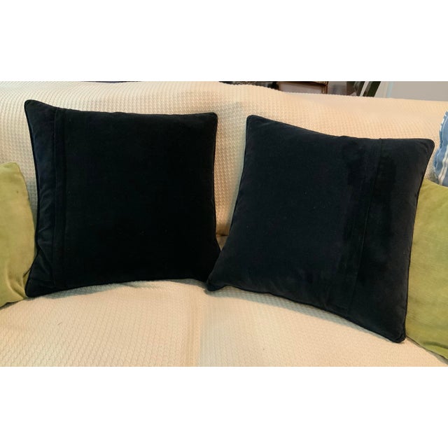 Textile Pair of Vintage Wool Needlepoint Pillows W/Black Velvet Backs & Down Inserts — 17.5” Square for Cottage Core, Grandmillennial & Traditional. See Pics! For Sale - Image 7 of 8