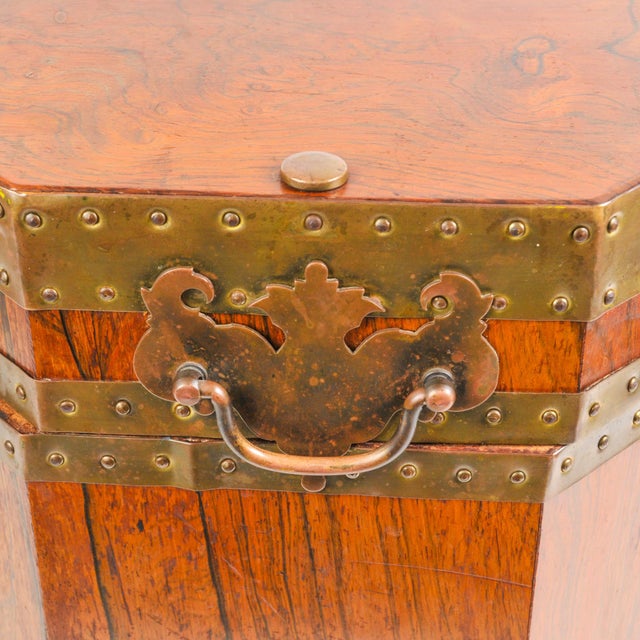 Antique English Mahogany Octagonal Chest With Brass Fittings For Sale - Image 11 of 15
