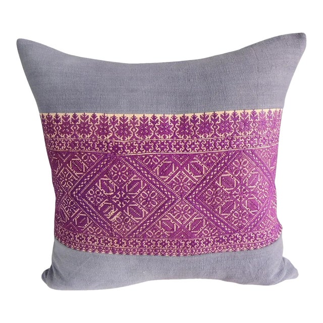 Antique Red Embroidered FEZ Textile Square Decorative Pillow For Sale