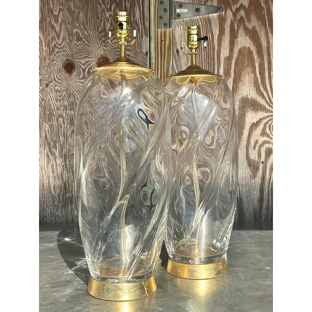 Boho Chic Vintage Boho Glass Swirl Lamps - a Pair For Sale - Image 3 of 11