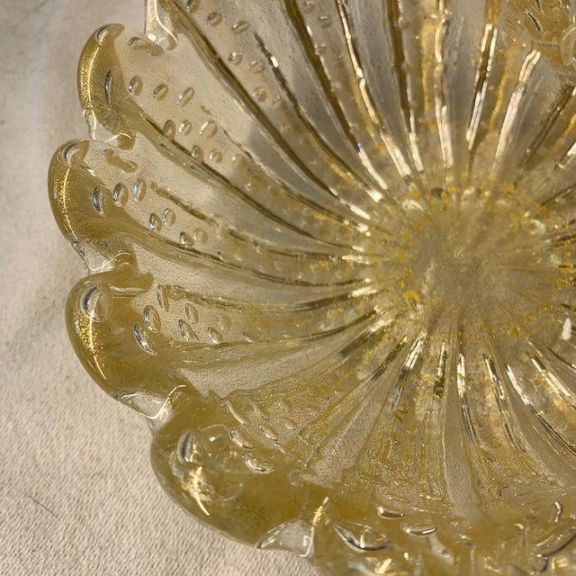 Murano Midcentury Italian Murano Champagne Art Glass Clamshell Dish With Gold Flecks For Sale - Image 4 of 5