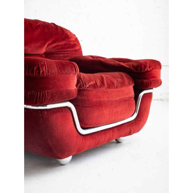 Red Space Age Italian Chrome and Velvet Lounge Chair For Sale - Image 8 of 11