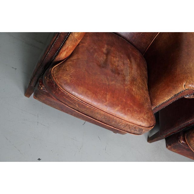 Set of Vintage Dutch Cognac Colored Leather Club Chairs For Sale - Image 4 of 18