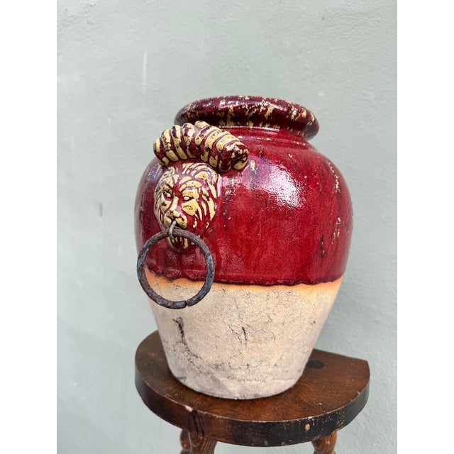 Vintage Terracotta Lion-Head Handles Vessel / Urn — Italian Mediterranean Style For Sale - Image 4 of 9