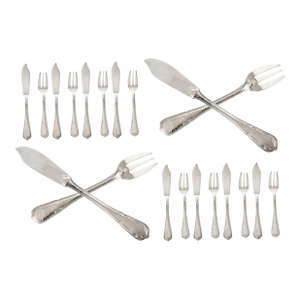 Early 20th Century French Silverplate Fish Cutlery Set, Service for 10 - 20 pcs