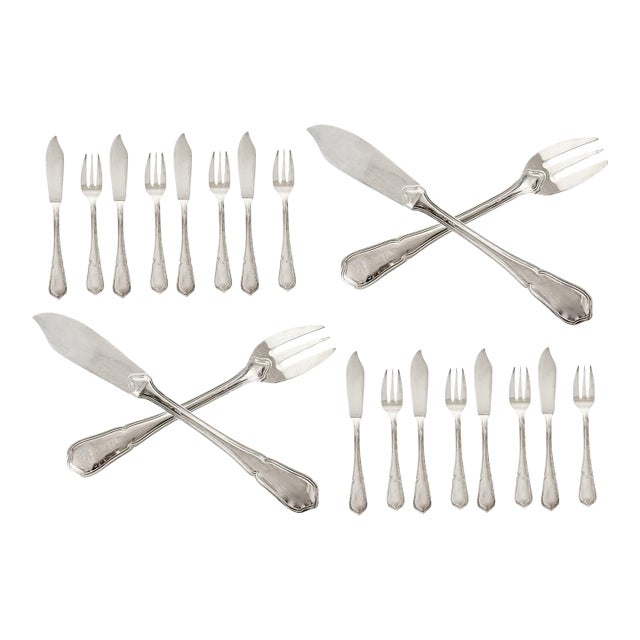 French Silverplate Fish Cutlery Set, Service for 10 For Sale