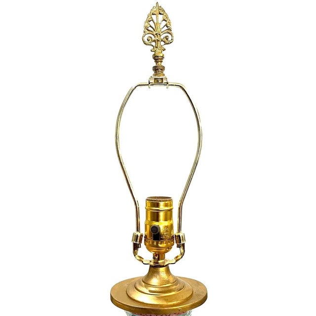 1920s Chinese Famille Rose Porcelain Vase Table Lamp - Newly Rewired - Shade Included For Sale - Image 6 of 12
