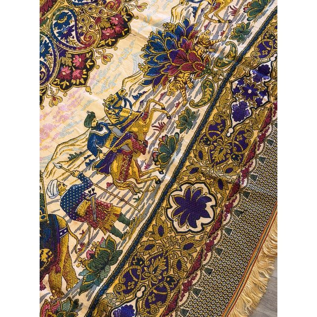Persian-Style Pictorial Woven Tapestry With Royal Court Scene & Gold Fringe For Sale - Image 4 of 15