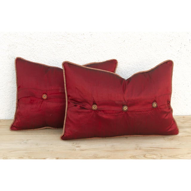 Red Rasa Red Pair of Zardozi Pillows For Sale - Image 8 of 8