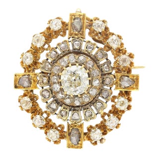 Antique Victorian Late 1800's 6.72 Carat Total Mixed Old Euro Cut Diamond Brooch For Sale