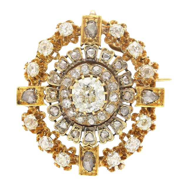 Antique Victorian Late 1800's 6.72 Carat Total Mixed Old Euro Cut Diamond Brooch For Sale
