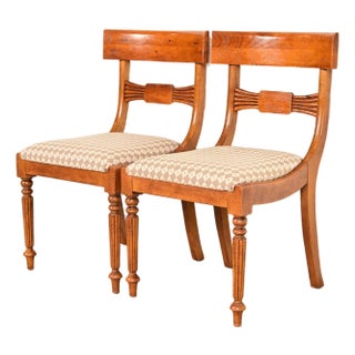 Baker Furniture English Regency Carved Maple Side Chairs or Dining Chairs, Pair For Sale