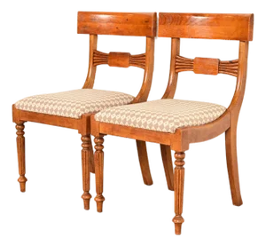 Baker Furniture English Regency Carved Maple Side Chairs or Dining Chairs, Pair