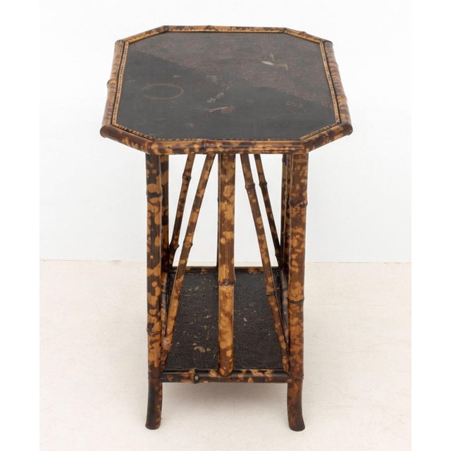Black Chinoiserie Lacquered Bamboo Two-Tier Side Table For Sale - Image 8 of 9