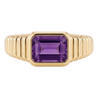 Purple Amethyst Chunky Ring | Ribbed Unisex Engagement Ring | February Birthstone Ring Us 7 For Sale