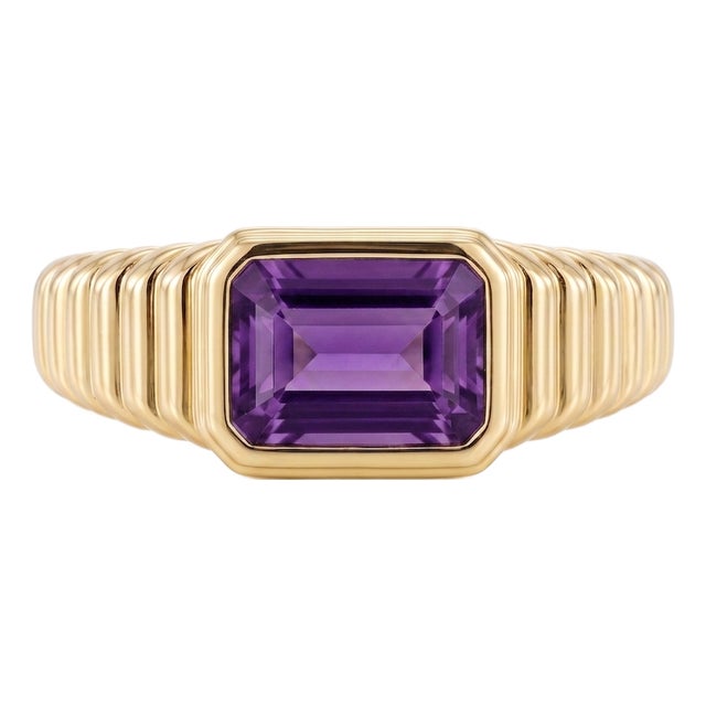 Purple Amethyst Chunky Ring | Ribbed Unisex Engagement Ring | February Birthstone Ring Us 7 For Sale