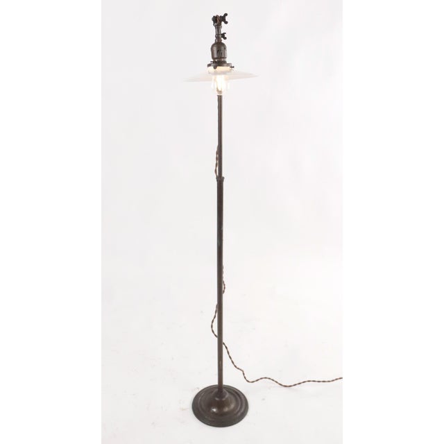 Early 20th Century Vintage Industrial Brass Opal Disk Shade Floor Lamp For Sale - Image 5 of 9