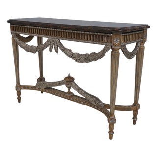Maitland Smith French Silver & Gold Gilt Faux Marble Top Console Table For Sale