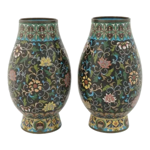 Antique Meiji Era Japanese Cloisonne Enamel Vases- a Pair