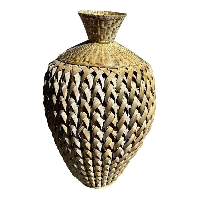 Large Woven Rattan Decorative Vase For Sale