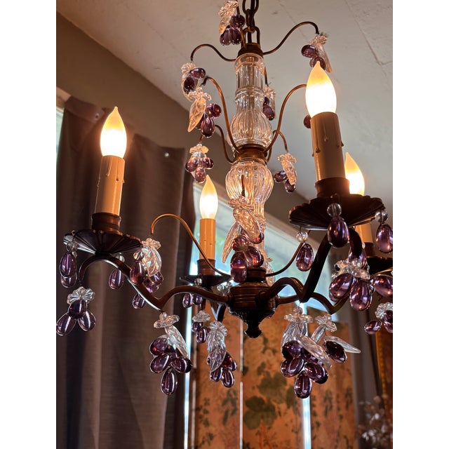 Antique Louis XV Style Four Arm Chandelier With Amethyst Color Grape Clusters For Sale - Image 4 of 12