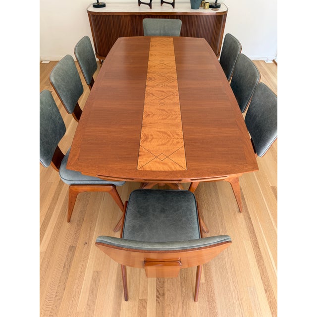 Vintage Solid Walnut Midcentury Dining Table With Eight Chairs For Sale - Image 9 of 14