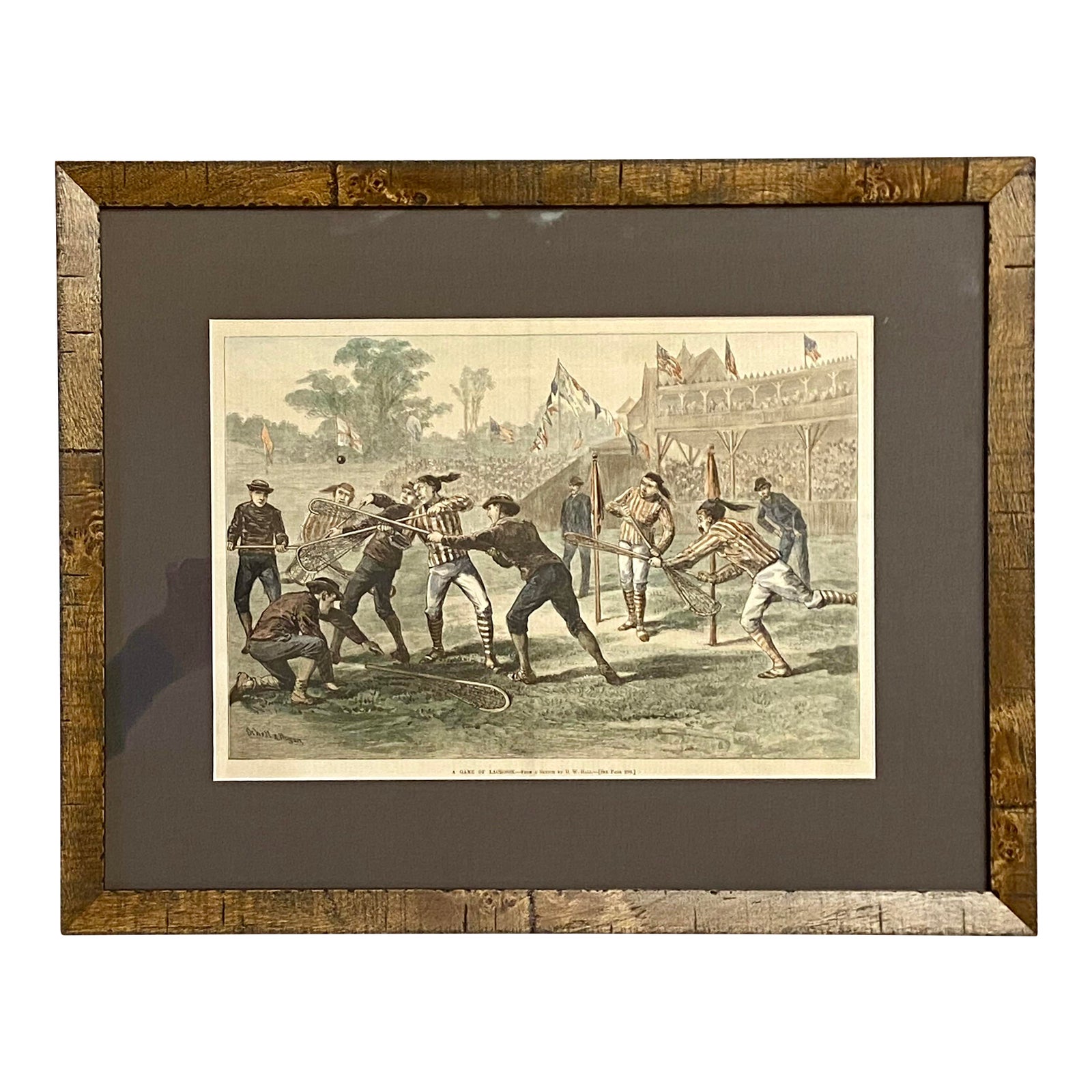1884 Original Engraving of the Game of Lacrosse by Hall, Framed Chairish