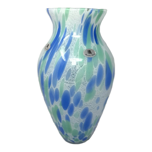 Vintage Maestri Vetrai Murano Style Blue Green Macchie Pattern Art Blown Glass Vase
