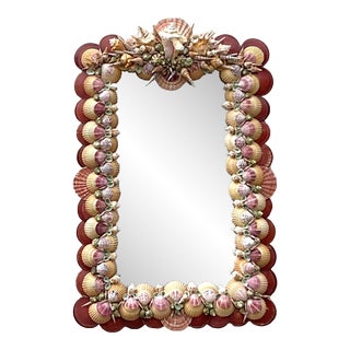 Vintage Coastal Handmade Shell Mirror For Sale