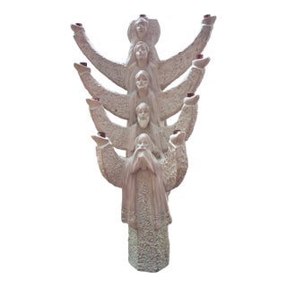 Vintage Austin Productions Brutalist Durastone Menorah Candelabra For Sale