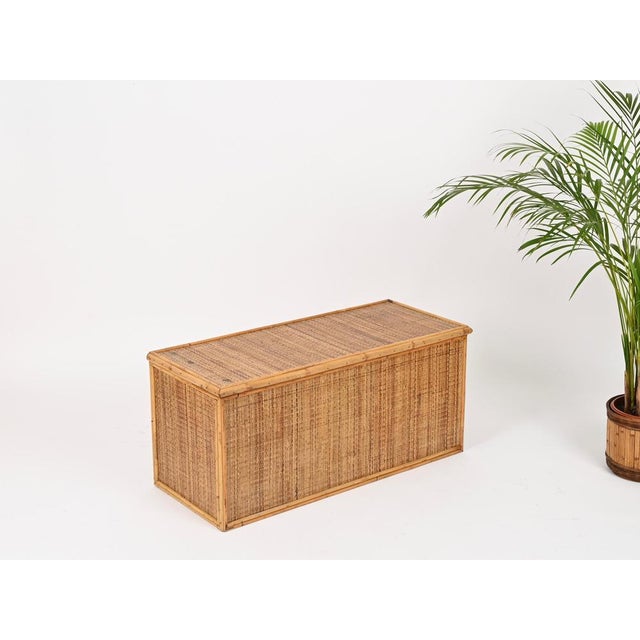 1970s Mid-Century Modern French Riviera Storage Chest in Bamboo and Wicker, Italy, 1970 For Sale - Image 5 of 13