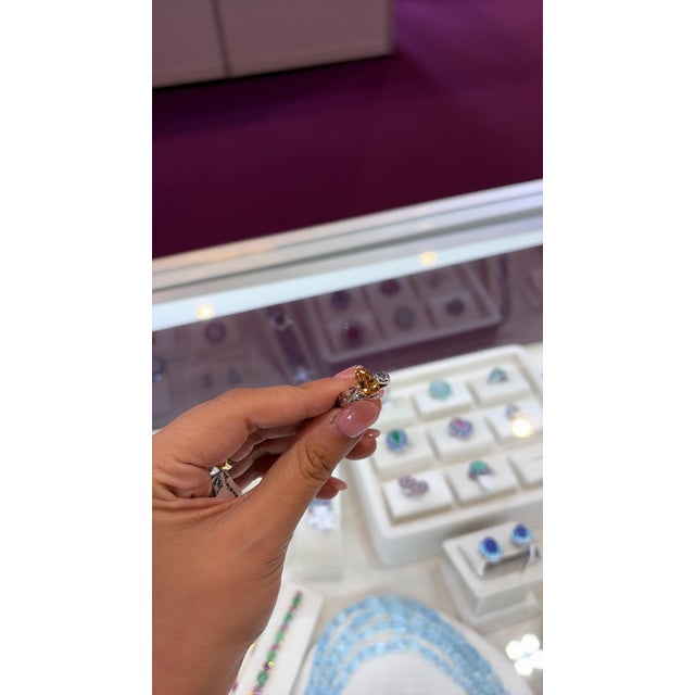 Set in Platinium 900, 3.18 Carats, Imperial Topaz & Diamond Engagement Ring, Size 6 For Sale - Image 11 of 11