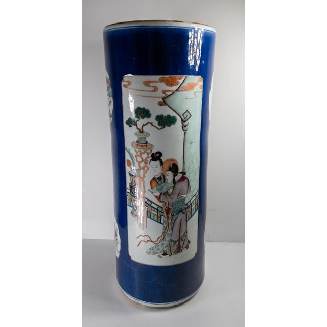 Mid 19th Century 19th Century Chinese Powder Blue Umbrella or Cane Holder in Famille Rose Palette For Sale - Image 5 of 18