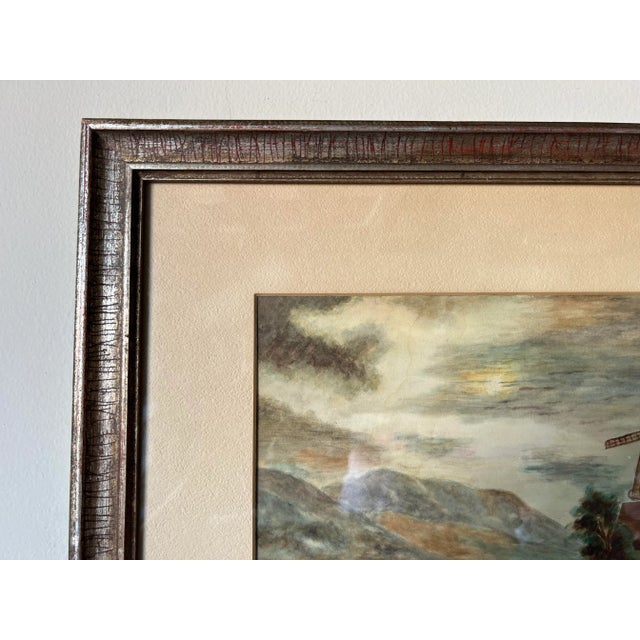 70's Vintage A. F. Drexon Landscape Cottage Windmill at the Riverside Watercolor Painting For Sale In Miami - Image 6 of 12