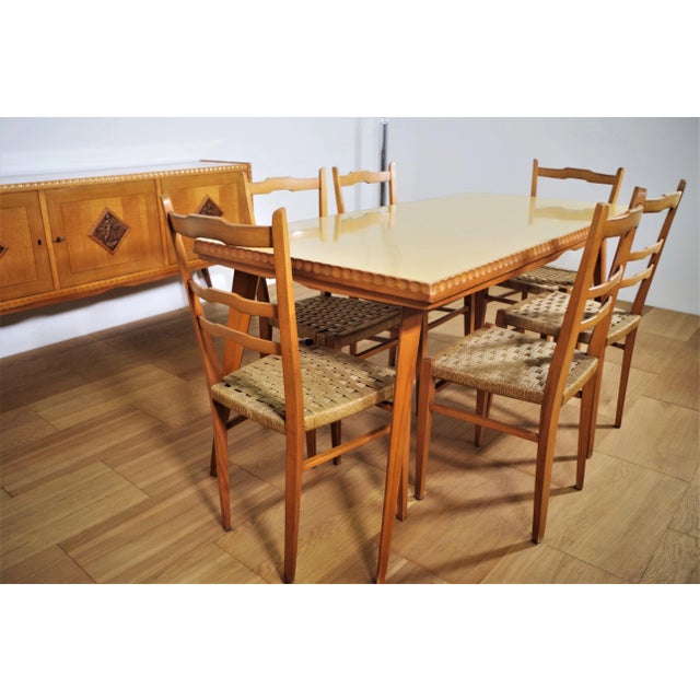 Brown Table, Chairs & Sideboard in Wood, 1940s, Set of 9 For Sale - Image 8 of 18