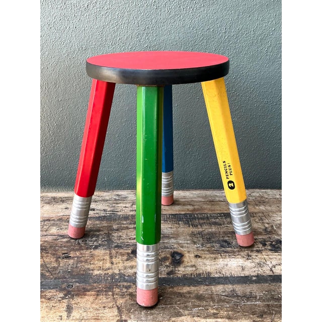 Vintage Multicolor Pencil Stool For Sale In West Palm - Image 6 of 11