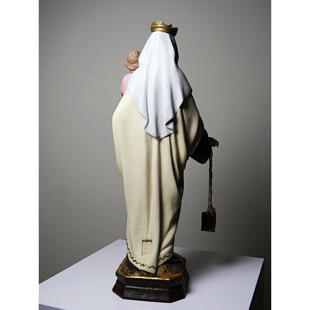 Wood Stucco Statuette of Our Lady of Mount Carmel from Olot, 1920-1930 For Sale - Image 7 of 16