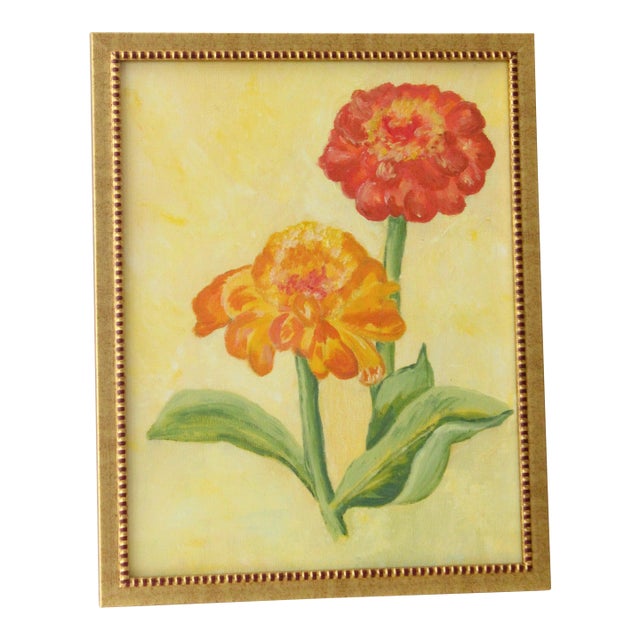 Amature Still Life Oil Painting, Beaded Golden Frame For Sale