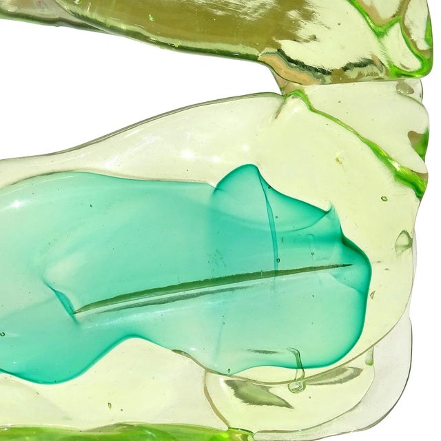Glass Vintage Murano Salviati Luciano Gaspari Uranium Uv Reactive Yellow Green Italian Art Glass Abstract Sculpture For Sale - Image 7 of 11
