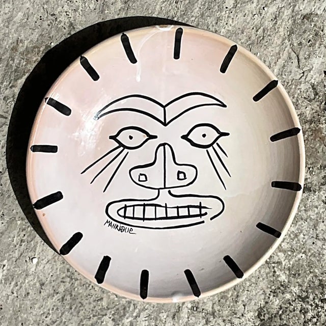 Vintage Boho Hand Painted Signed Glazed Ceramic Plate For Sale - Image 4 of 5