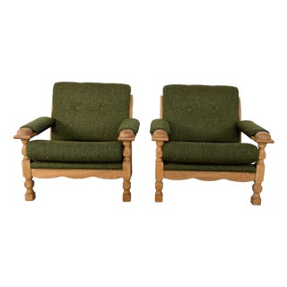Danish Brutalist Oak Lounge Chairs from Henning Kjærnulf, 1960s, Set of 2 For Sale