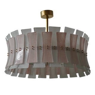 Round Pink and White Murano Glass and Brass Pendant, 2000 For Sale