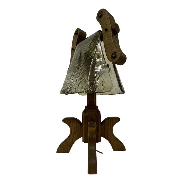 Brutalist Oak Table Lamp, 1970s For Sale